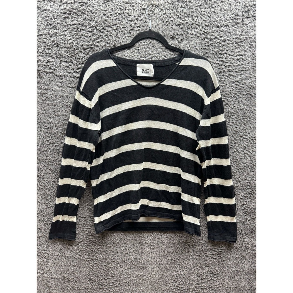 Takeo Kikuchi Stripe‎ Long Sleeve Shirt Japanese Black & White Mens Size 3